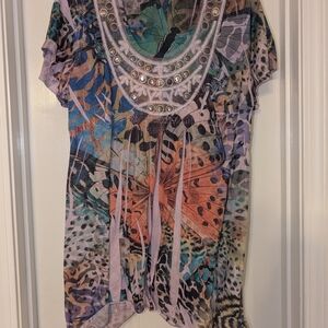 B.L.E.U. Lavender Multicolor Stud-Embellished Scoop Neck Tunic